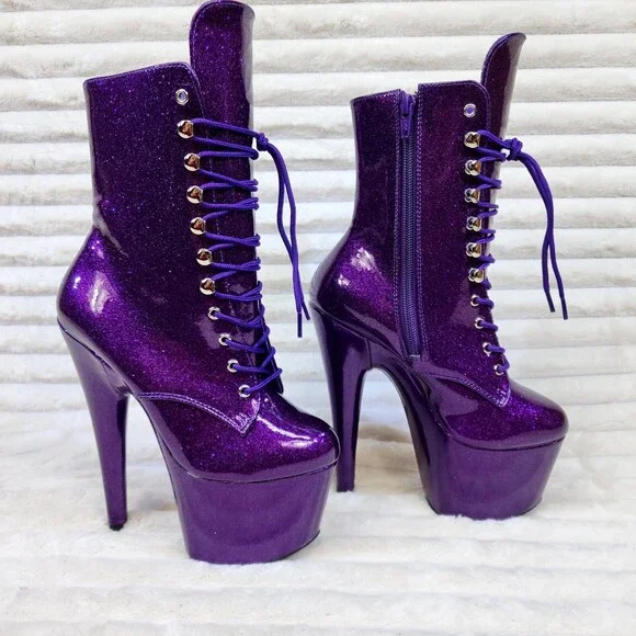NIB Adore 1020GP Purple Glitter Patent 7" High Heel Platform Ankle Boots - Picture 7 of 12